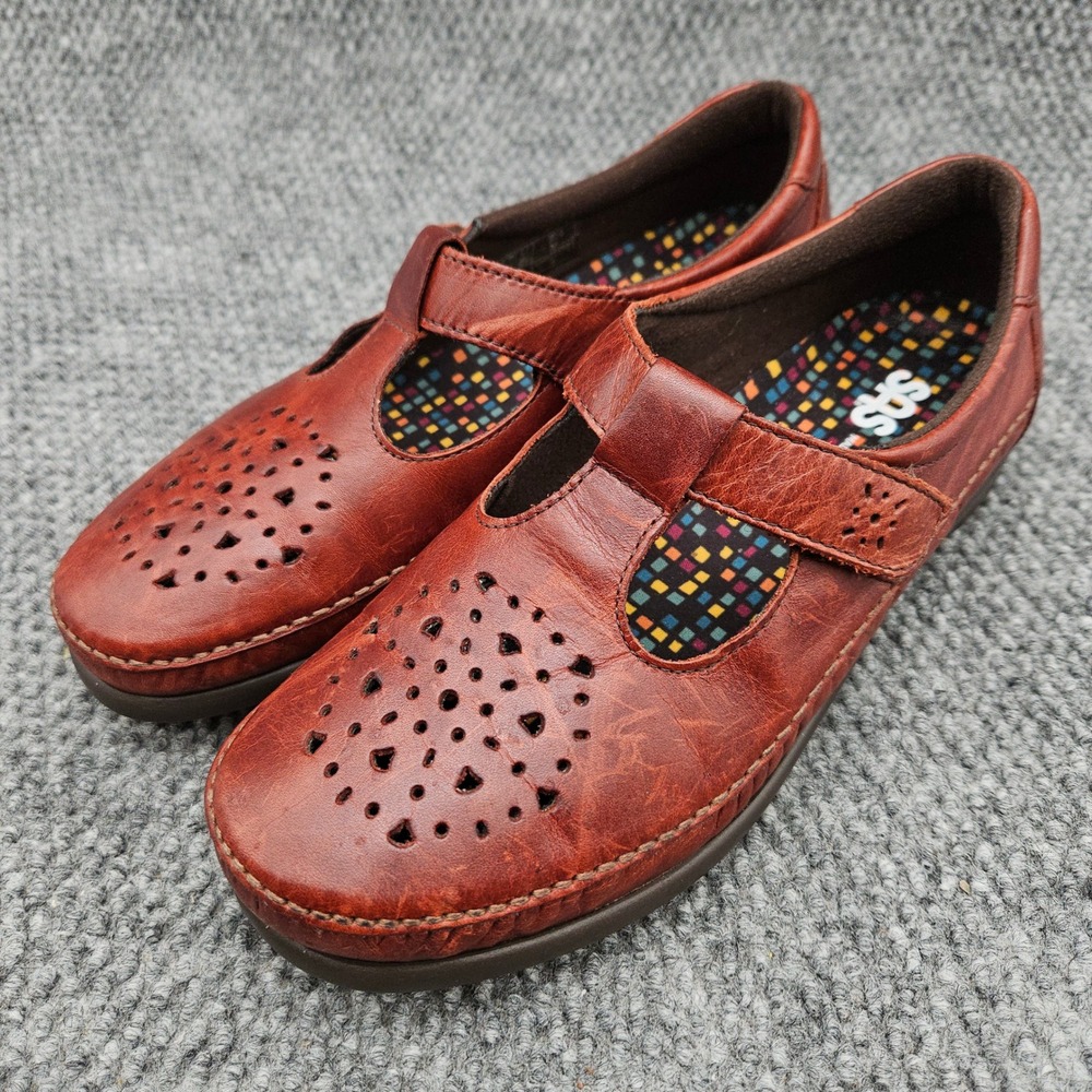 SAS Willow (Womens 8.5) Brown Leather T-Strap Mary Jane Shoes Perforated Comfort